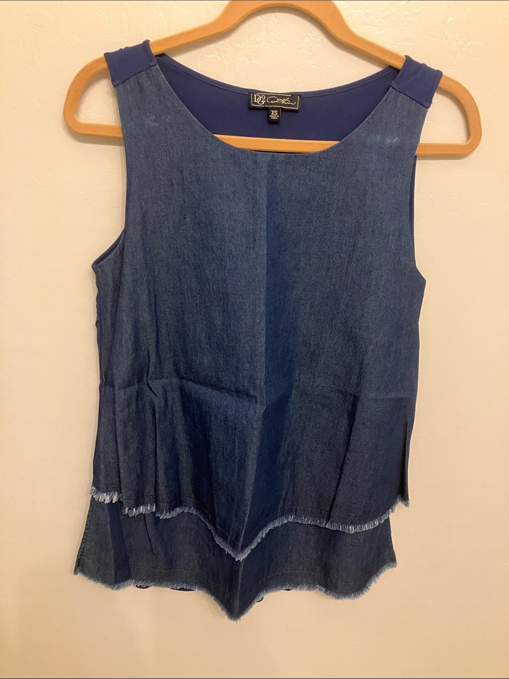 DG2 by Diane Gilman Blue Layered Denim-Look Tank